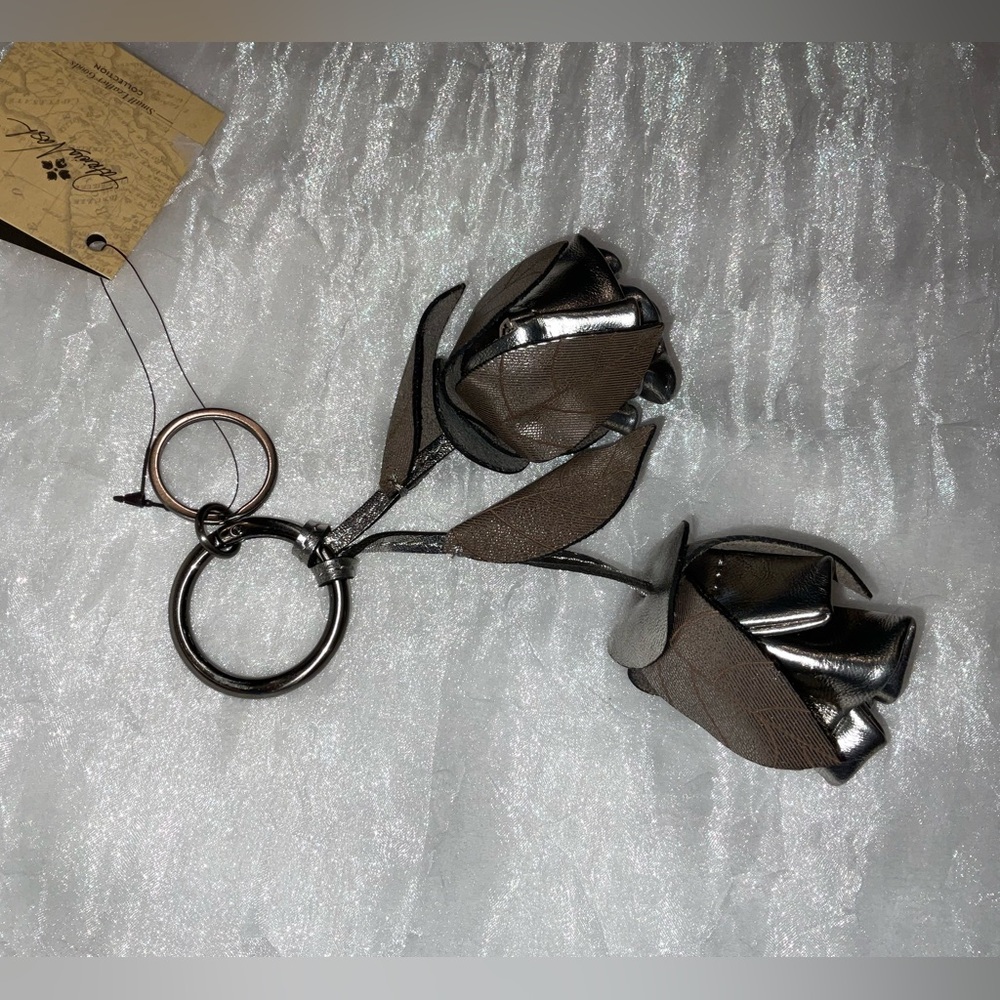 Patricia Nash Laced Rose Keychain, Silver, NWT